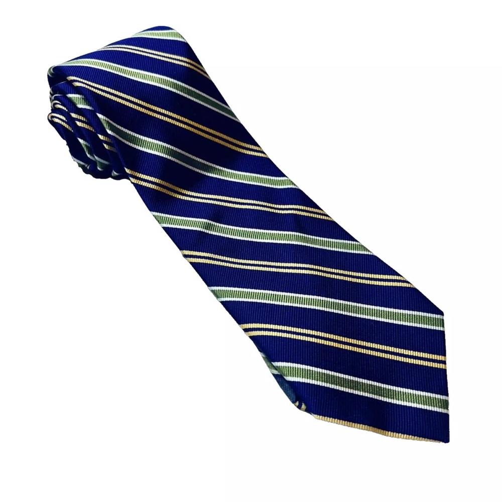 Jos A Bank Executive Collection Tie 100% Silk Purple With Green Yellow Stripes